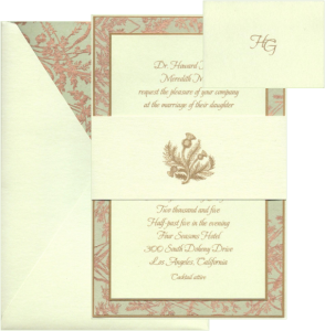 6.5 x 9.5 Celadon frost accompanies Indian gold-printed sage paper, finished with Scottish thistle band to hold inserts